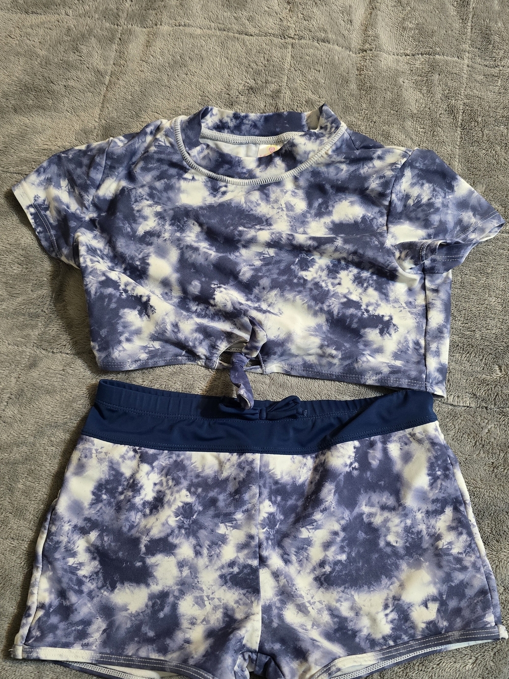 Kids Blue Tie-Dye Swim Bikini Set with Knot Front Top